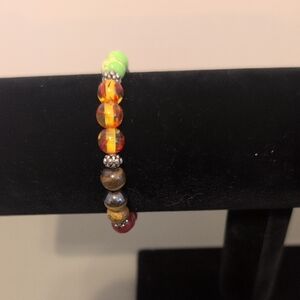 Multicolor Beaded Stretch Bracelet - Yellow & Green